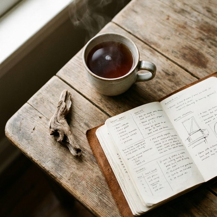 Geld verdienen mit einem Blog: Aufgeschlagenes Notizbuch mit einer Tasse Kaffee am Fenster