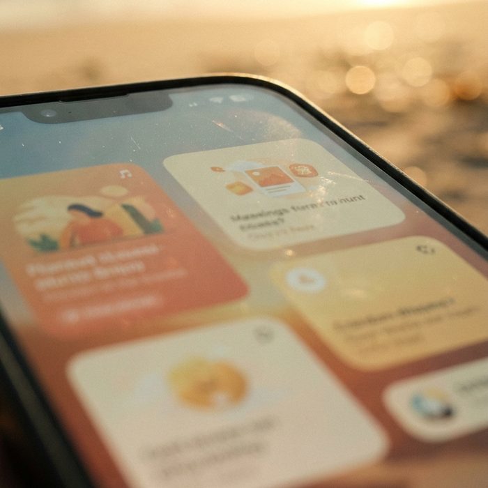 Geld verdienen mit Pinterest: Tablet mit einem Raster aus Bildkarten am Meer
